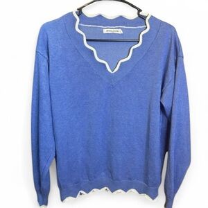 Misslook Blue Scalloped Trim Sweater – Women’s M Preppy